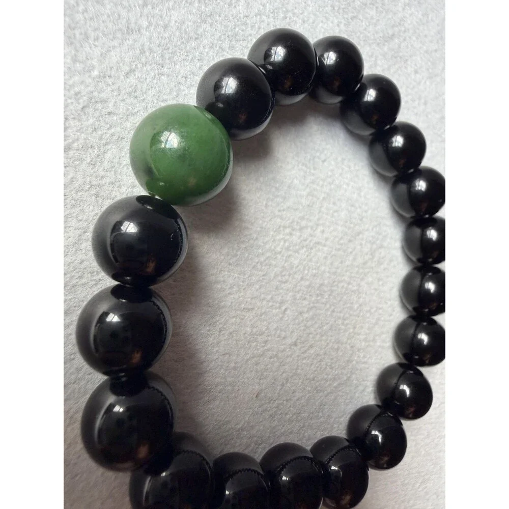 Black Obsidian Bracelet W Natural Jade Bead Protection Bracelet Grounding Stone